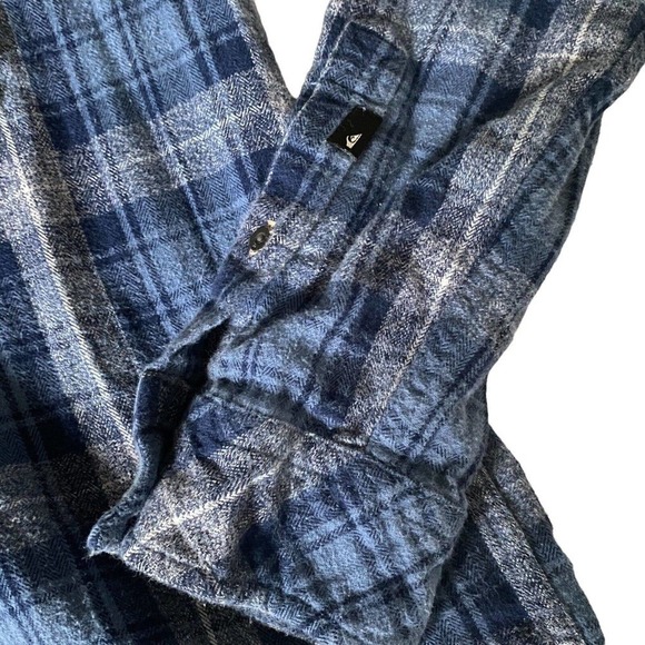 QUIKSILVER REGULAR FIT BUTTON DOWN FLANNEL HOODIE BLUE GRAY MENS SMALL - Picture 6 of 8